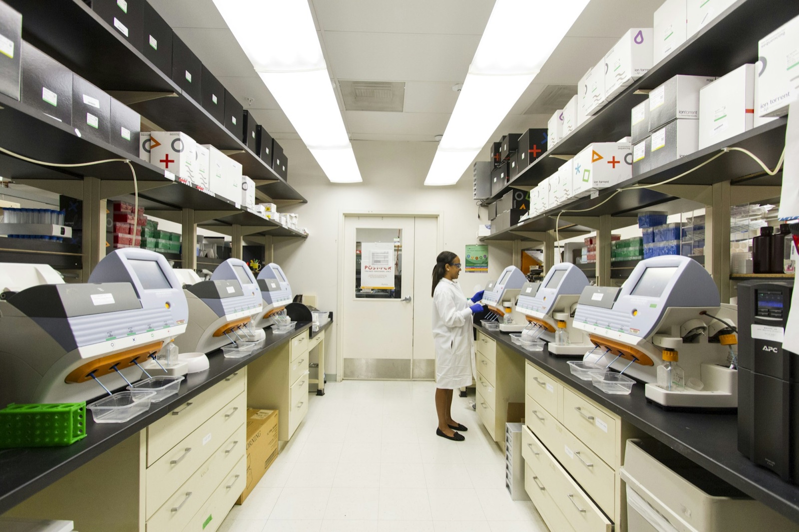 Analytical instrumentation row in the lab