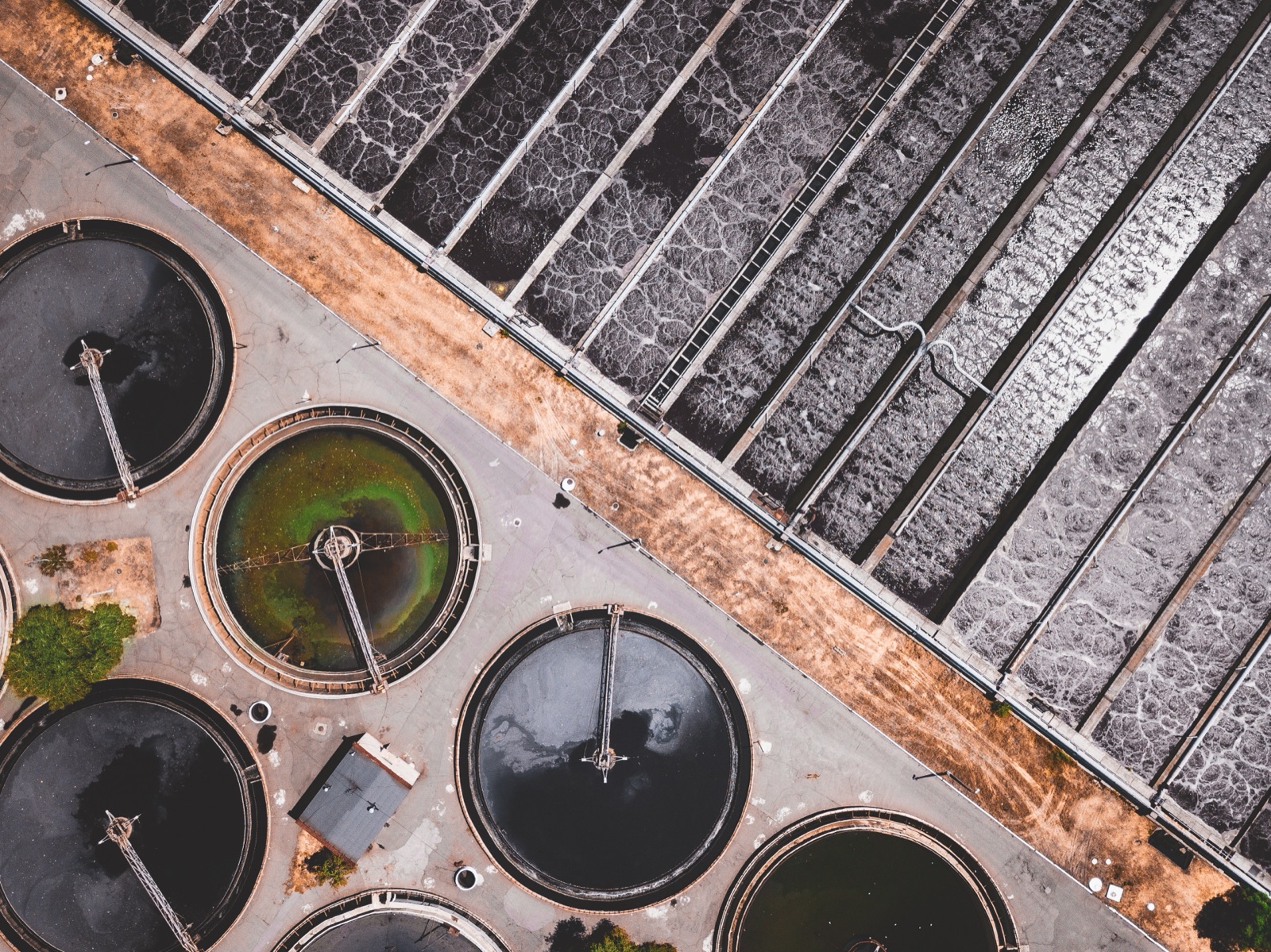 Aerial view of a wastewater treatment plant